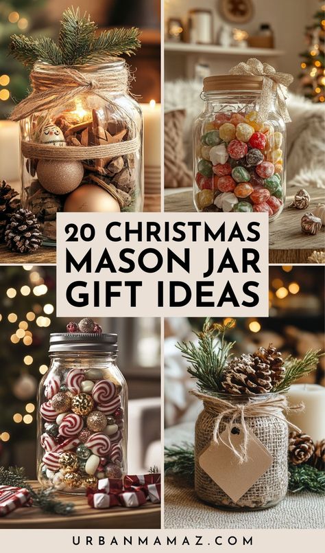 Looking for Christmas mason jar gift ideas? Check out this ultimate list of 20 mason jar gift ideas you have to try this holiday. Gift Ideas Coworkers Christmas, Ball Jar Gift Ideas, Christmas Mason Jars Diy Gifts, Holiday Mason Jar Gifts, Gift Jars Ideas For Women, Gifts In Mason Jars Christmas, Mason Jar Christmas Gifts For Coworkers, Christmas Presents In A Jar, Jar Presents Ideas