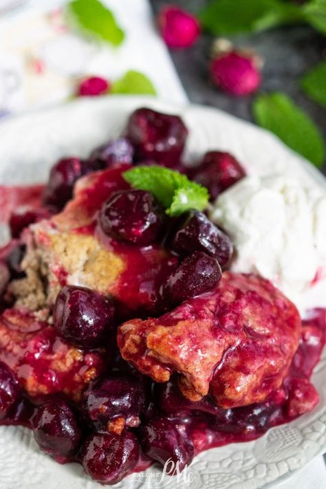 The best old-fashioned Cherry Cobbler with fresh, frozen, or canned cherries is an easy recipe with traditional ingredients Tart Cherry Cobbler Recipe, Cherry Crisp Recipe With Frozen Cherries, Cherry Cobbler With Frozen Cherries, Frozen Cherry Desserts, Frozen Cherries Recipes, Frozen Cherry Recipes, Cherry Shortcake, Fruit Deserts, Fancy Baking