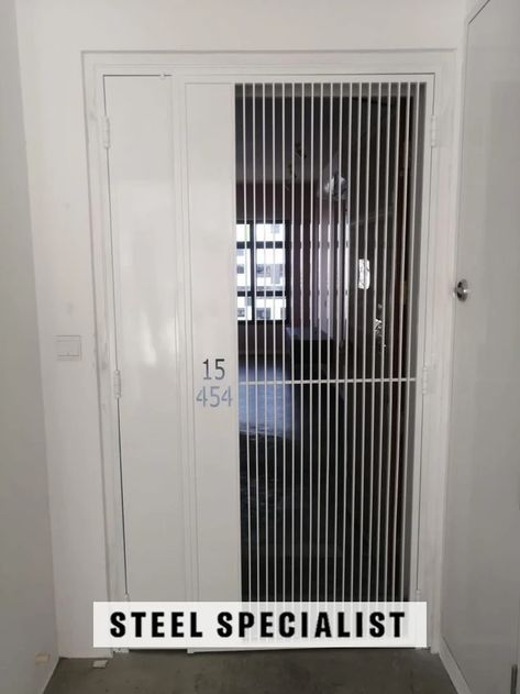 Metal Screens Architecture, Hdb Door, Grill Doors, Latest Gate Design, Security Door Design, Main Gates, Door Grill, Grill Door Design, Steel Gate