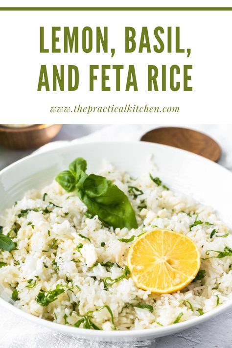 Basil Rice Recipe, Feta Rice, Basil Rice, Jasmine Rice Recipes, Rice Side Dish Recipes, Side Dishes For Chicken, Rice Side, Rice Side Dishes, Lemon Rice