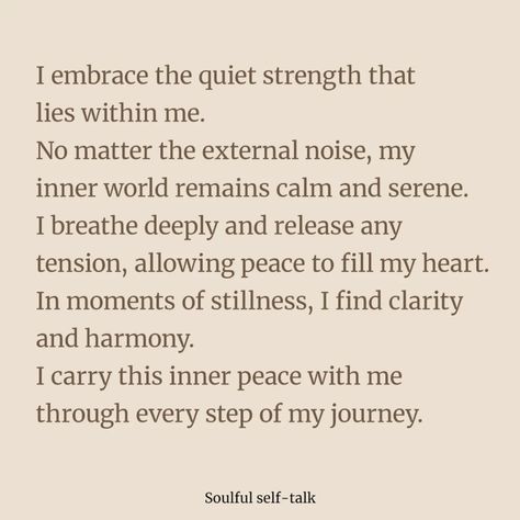 ✨ Embrace Your Inner Peace! 🌼 Today, let’s celebrate our tranquility with soothing affirmations! Remember, you are calm, centered, and in harmony! 💫✨ 🌟 I Am Peaceful Within! I cultivate serenity in my heart and mind, releasing all tension and negativity. 🌿✨ Each day is an opportunity to find stillness, trust in the journey, and embrace the calm that surrounds me. Surround yourself with positive energy, honor your feelings, and manifest a life filled with peace and joy! 🌈 Let’s build a comm... Soothing Quotes Peace, Soothing Affirmations, Esteem Quotes, Morning Journal, Soothing Quotes, Peace And Joy, Happy May, Self Esteem Quotes, Surround Yourself