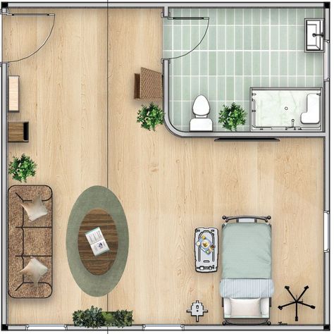 Patient Room Design inspired by nature. Biophilic Hospital Design, Inpatient Room, Hospital Patient Room, Patient Room Design, Counselling Room, Floor Planning, Room Floor Plan, Rendered Floor Plan, Design Inspired By Nature