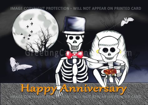 Happy 20th Halloween Wedding Anniversary Michael & Andrea Neurerburg! Please Click on Card and then Click inside to read the message Halloween Wedding Anniversary, Skeleton Bride And Groom, Happy Skeleton, Halloween Anniversary, Skeleton Bride, Anniversary Quotes Funny, Groom Card, Happy Anniversary Wishes, 1st Wedding Anniversary