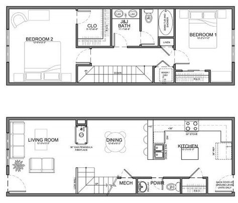 narrow 13' residential unit Narrow House Designs, Narrow House Plans, Narrow Lot House, Narrow Lot House Plans, Long House, Apartment Floor Plan, A Small House, Studio Apartment Layout, Narrow House