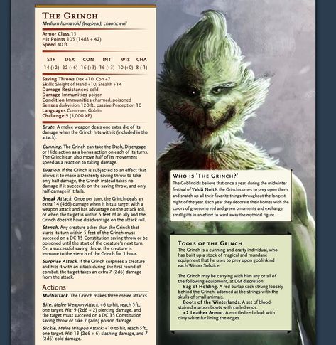 its a little Late, but still a great home-brew Wednesday monster! . . . . . . . . . . . . . . #dnd #dungeonsanddragons #rpg #gamenight… Wednesday Monster, Dnd Christmas, Homebrew Monsters, Dnd Stats, Dnd Homebrew, Dungeon Master's Guide, Dnd Classes, Dungeons And Dragons 5e, Dnd Funny