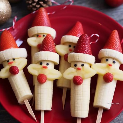 Banana Santa Skewers Banana Santa Skewers, Santa Hat Fruit Skewers, Santa Skewers, Swiss Chocolate Cake Recipe, Banana Santa, Swiss Chocolate Cake, Strawberry Santas, Creaming Method, Swiss Chocolate