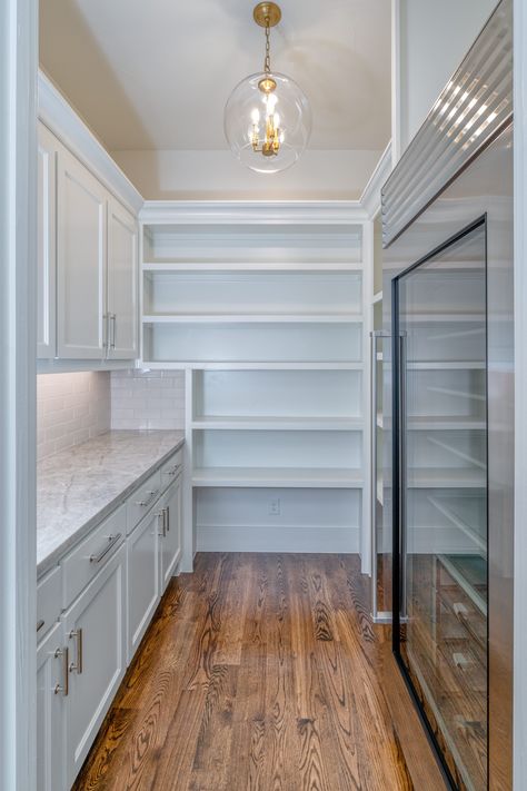 Westlake, TX: Modern Hill Country - Transitional - Kitchen - Dallas - by PentaVia Custom Homes | Houzz Fridge In Pantry, Pantry With Fridge, Walk In Pantry Ideas Layout, Dining Room Conversion, Walk In Pantry Ideas, Walk In Freezer, Modern Pantry, House Pantry, Pantry Fridge