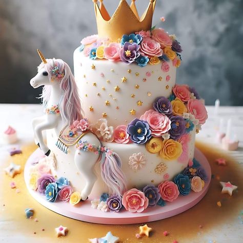 Horses Birthday Cake, Princess Unicorn Cake, Unicorn Bday Cake, Elegant Cake Designs, Horses Birthday, Horse Birthday Cake, Rodjendanske Torte, Elegant Cake Design, Pony Cake