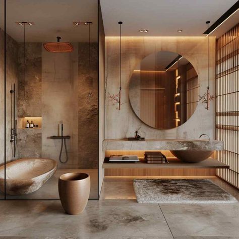 Modern Bathroom Design Apartment, Mediterranean Modern Bathroom, Easy To Clean Bathroom Design, Modern Apartment Aesthetic, Wellness Bathroom, Zen Interior Design, Bathroom Inspo Interior Design, Modern Zen Bathroom, Contemporary Luxury Bathroom