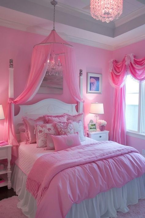 Cool Bedrooms with Vintage Furniture Finds Pink Princess Room, Girly Pink Bedroom, Pink Rooms, Toddler Bedroom Girl, Girly Apartment Decor, Pink Bedroom Decor, Princess Room, Pink Bedrooms