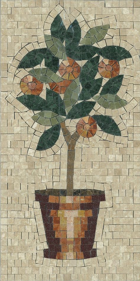 Mosaic Style Painting, Cardboard Mosaic, Aesthetic Mosaic Art, Mini Lemon Tree, Lemon Mosaic, Sun Tile Mosaic, Plant Mosaic Art, Orange Mosaic, Tree Mosaic