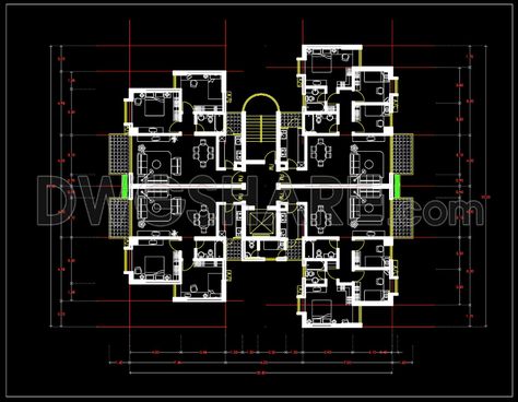 142.Apartment Plan AutoCAD File Free Download 2d Plan Autocad, Condominium Floor Plan, Autocad Plan, Apartment Kitchen Essentials, Block Plan, College Apartment Kitchen, Apartment Plan, Three Bedroom House Plan, 2 Storey House Design