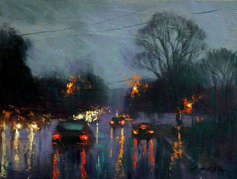 Chin H Shin Paintings, Franz Kline, Berthe Morisot, Bo Bartlett, Andrew Wyeth, Night Painting, Pastel Art, Gustav Klimt, In The Rain