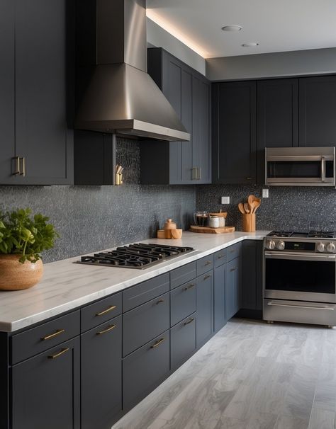 32 Dark Gray Kitchen Cabinets That Elevate Your Cooking Space Dark Gray Kitchen Cabinets Paint, Dark Gray Cabinets Kitchen, Charcoal Cabinets Kitchen, Dark Gray Cabinets, Black And Grey Kitchen, Kitchen Cabinets And Flooring, Dark Gray Kitchen, Dark Grey Kitchen Cabinets, Dark Gray Kitchen Cabinets