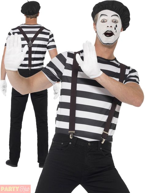 Men Circus Outfit, Mens Mime Costume, Dark Circus Costume Men, Mime Costume Men, Maškare Kostimi, French Mime Makeup, Mime Makeup Men, French Mythology, Mime Costume