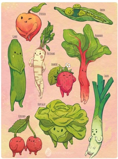 Veggie Art, Stickers Magnets, Arte Inspo, Cute Animal Drawings, Illustrations And Posters, Food Illustrations, Art Portfolio, Inspired By Nature, Cute Doodles