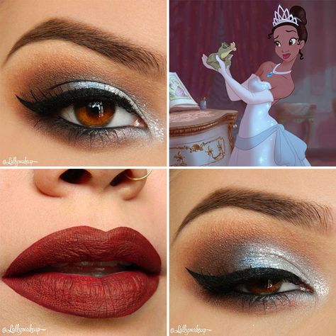 Tiana (The Princess And The Frog) Princess And The Frog Makeup, Disney Princess Makeup Looks, Disney Makeup Looks, Disney Eyeshadow, Nerd Makeup, Cinderella Makeup, Disney Eye Makeup, Disney Inspired Makeup, Disney Princess Makeup