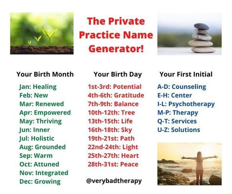 How to name your therapy practice — Therapy Marketer Private Practice Therapy, Therapist Humor, Therapy Practice, Naming Your Business, Holistic Therapies, Therapy Counseling, Holistic Lifestyle, Name Ideas, Name Generator