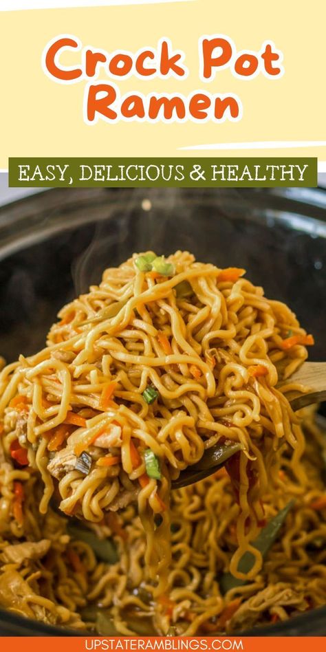 Crock Pot Ramen Ramen In Slow Cooker, Ramen In The Crockpot, Ramen Slow Cooker Recipes, Slow Cooker Chicken Ramen Noodles, Slow Cook Ramen, Crockpot Chicken Ramen Recipes, Crock Pot Ramen Recipes, Slow Cooker Noodle Recipes, Crock Pot Ramen Noodle Recipes