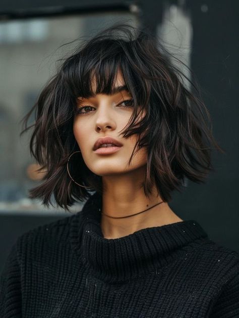 Long Layered Bob With Bangs, Full Fringe Hairstyles, Trendy Bob Hairstyles, Chic Bob, Bob Hairstyles With Bangs, How To Cut Bangs, Hair 2024, Side Bangs, Short Hair With Bangs