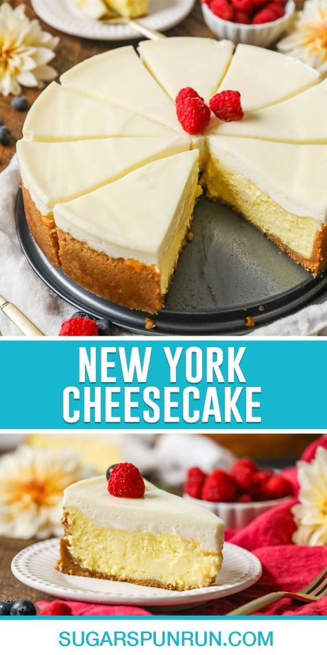 Sugar Spun Run Cheesecake, Frosting For Cheesecake, New York Cheesecake Recipes, Best New York Cheesecake, Best Pavlova, Topping For Cheesecake, New York Baked Cheesecake, Classic New York Cheesecake, Sour Cream Topping