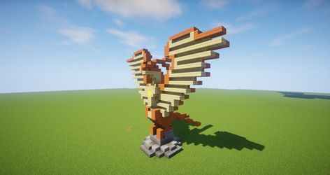 Shematic of a phoenix statue Minecraft Map Minecraft Phoenix Statue, Minecraft Small Dragon Statue, Animal Statue Minecraft, Minecraft Sphinx Statue, Desert Statue Minecraft, Egypt Decorations, Statue Minecraft, Phoenix Statue, Map Minecraft