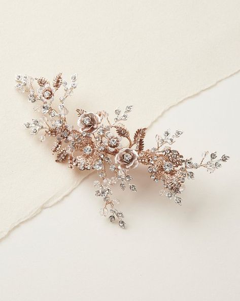 Floral Hair Piece Wedding, Crystal Comb, Floral Wedding Hair, Hair Acessories, Gold Hair Comb, Diamond Cluster Earrings, Bridal Hair Clip, Wedding Hair Clips, Rose Gold Hair