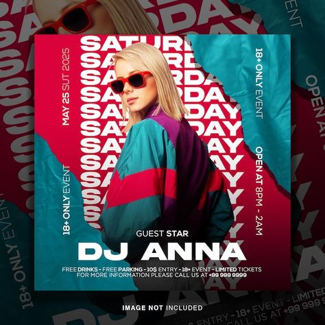 Dj Invitation Design, Dj Party Poster Background, Dj Event Poster, Dj Poster Design, Dj Party Poster, Dj Flyer Design, Event Social Media Post, Party Social Media Post, Live Music Poster