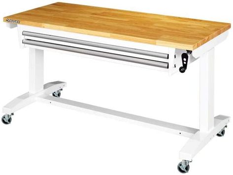 Adjustable Height Work Table, Workbench With Drawers, White Home Office, Art Studio Space, Project Table, Steel Frame Construction, Garage Work Bench, Adjustable Standing Desk, Adjustable Height Table