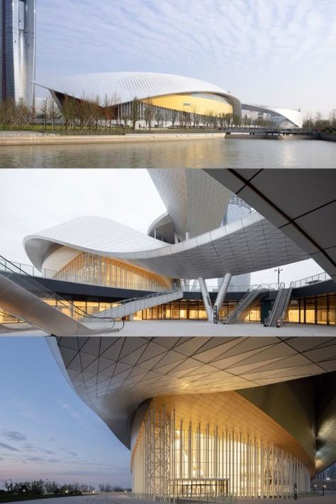 Theater Facade Architecture, Curved Building Architecture, Airport Design Architecture, School Campus Design, Mixed Use Tower, Curved Building, High School Campus, Christian De Portzamparc, Gym Architecture