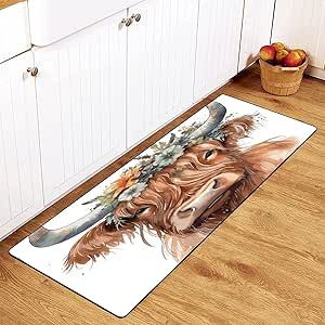 Cow Kitchen Theme, Highland Cow Kitchen, Cow Kitchen, Cute Highland Cow, Trailer Ideas, Runner Carpet, Kitchen Mats, Kitchen Rugs, Kitchen Themes