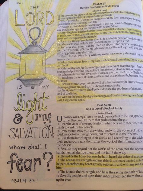 psalm 27 bible journaling - - Image Search Results Psalm 27 Bible Journaling, Psalms 27, My Creative Bible, Whom Shall I Fear, Journaling Quotes, The Lord Is My Light, Journaling Ideas Drawings, Creative Bible, Bible Journaling Ideas Drawings