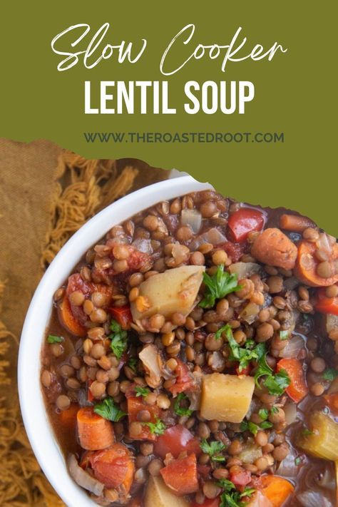 Lentil Recipes Crockpot, Lentil Soup Crockpot, Easy Lentil Soup, Green Lentil Soup, Best Lentil Soup Recipe, Slow Cooker Lentil Soup, Chicken Lentil, Kitchen Sanctuary, Vegan Crockpot