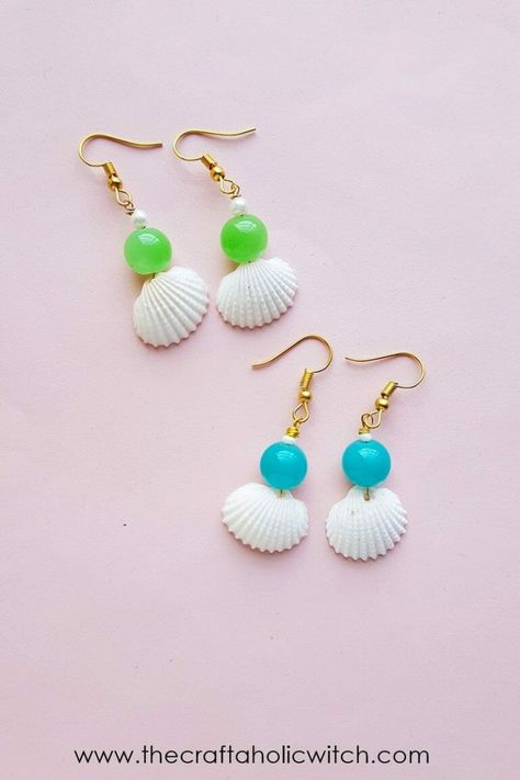 Trendy Jewelry Ideas, Seashell Jewelry Diy, Diy Earrings Tutorial, Diy Earrings Easy, Homemade Earrings, Earring Beads, Beachy Jewelry, Wire Wrapped Jewelry Diy, Earrings Ideas