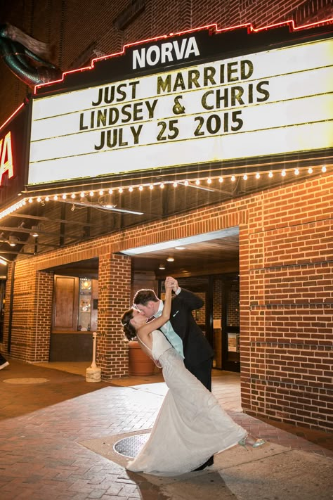 A Vintage, Art Deco-Themed Wedding at NorVa in Norfolk, Virginia Movie Theater Wedding Reception, Concert Venue Wedding, Broadway Wedding Theme, Theatre Themed Wedding, Concert Wedding Theme, Hollywood Wedding Theme, Concert Themed Wedding, 1940s Wedding Theme, Movie Theater Wedding