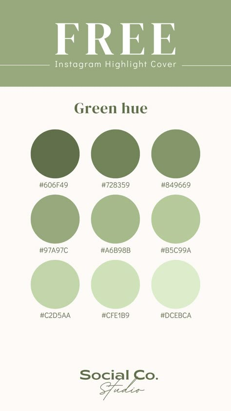 Instagram highlight covers for Instagram stories icon in green color. Available for download for free. Earth Tone Color Palette Green, Green Tone Palette, Types Of Greens Colours, Green Canva Color Palette, Color Palate Green, Muted Greens Color Palette, Matcha Color Pallette, Aesthetic Color Palettes Green, Light Green Colour Palette