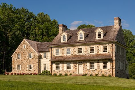 Traditional Pennsylvania stone farmhouse with Georgian details by Period Architecture American House Style, Period Architecture, Stone Mansion, Stone Farmhouse, Old Stone Houses, Colonial Exterior, American Houses, American House, Traditional Exterior