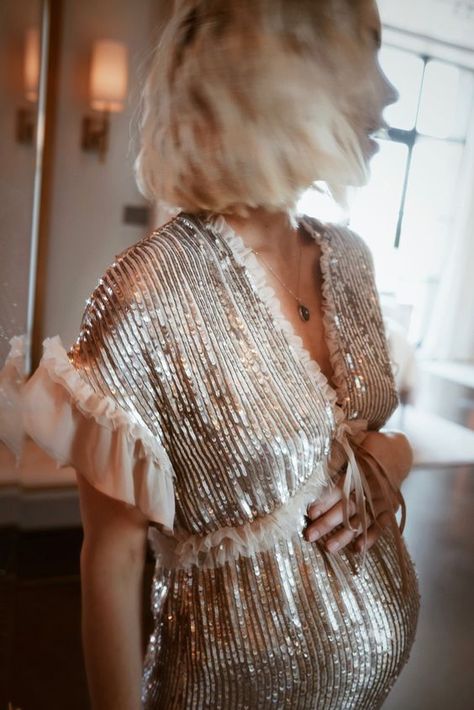 // e x p e c t i n g Pregnant Disco Outfit, Maternity Disco Outfit, Pregnancy Party Outfit, Disco Ball Baby Shower Ideas, Baby Shower Dress Short, Winter Baby Shower Dress, Disco Baby Shower Ideas, Winter Baby Shower Outfit, Dresses For Baby Shower