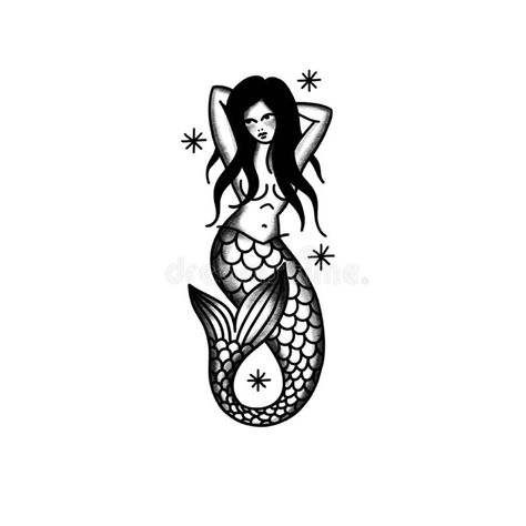 Cute Mermaid Doodle, Sailor Woman Tattoo, Siren Tattoo Traditional, Pin Up Mermaid Tattoo, American Traditional Mermaid Tattoo, Mermaid Traditional Tattoo, Vintage Mermaid Tattoo, Traditional Tattoo Illustration, Mermaid Doodle