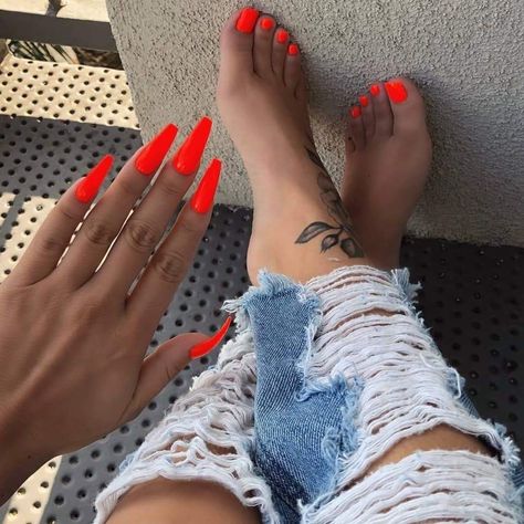 Orange Acrylic Nails, Black Acrylic Nails, Josef Albers, Acrylic Nails Coffin Short, Summer Acrylic Nails, Neon Nails, Nails Desing, Acrylic Nails Coffin, Nailed It