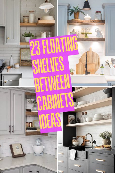 Need extra storage in your kitchen? These 23 floating shelf ideas between cabinets are the perfect solution for maximizing space while keeping things stylish. Whether you’re working with a tiny apartment or a compact home, these clever designs will inspire you to add functionality and charm to your kitchen. Check out the blog post for practical tips and creative ideas! Awkward Kitchen Corner Ideas Space, Small Kitchen No Cabinets, Kitchen Shelves Between Cabinets, Shelves Between Kitchen Cabinets, Small Kitchens With Floating Shelves, Hanging Cabinets Kitchen Small Spaces, Shallow Kitchen Shelves, Unique Kitchen Shelving Ideas, Shelf Between Cabinets