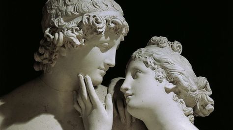 Statue of Venus and Adonis by Antonio Canova in 1794. Venus is the ancient Roman goddess of love. She fell in love with the handsome Adonis, who wanted to hunt instead of being with her. Adonis then lost his life in a hunting accident. The goddess was heartbroken, and since then love has meant beauty but also pain. The ancient Greeks called the goddess of love Aphrodite. Photo by: DeAgostini/Getty... Venus And Adonis, Roman Love, Love Statue, Antonio Canova, Goddess Aesthetic, Italian Sculptors, Giclee Painting, Roman Art, Goddess Of Love