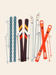 Ski Drawing Illustration, Skis Illustration, Ski Graphic Design, Ski Wreath, Skiing Drawing, Retro Ski Poster, Skiing Illustration, Ski Drawing, Ski Illustration