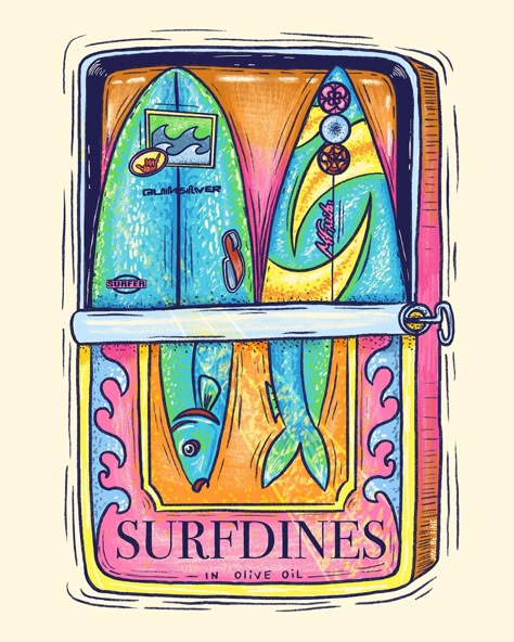 SURFDINES 🐟 . . . #sportsillustration#sportillustration#illustration#sport#surf#surfing#print#artprint#sardines#illustrator#procreate Surf Artwork, Surf Art, Art Illustration, Surfing, Illustration Art, Illustrator, Art Inspiration, Quick Saves, Color