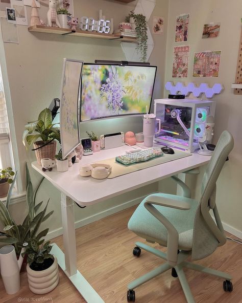 🌿 This is the most comfortable chair I’ve own to date. I’m so obsessed with the color also. 🌿 Thank you @branchfurniture for gifting me t… | Instagram Desk Inspiration Office, Diy Desk Storage, Cozy Home Interior Design, Most Comfortable Chair, Games Room Inspiration, Gaming Desk Setup, Cozy Desk, Study Desk Decor, Cool Dorm Rooms