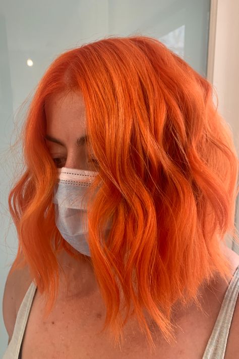 Bright neon orange hair colour #fashioncolour Orange Hair Bright, Lava Hair, Neon Orange Hair, Copper Orange Hair, Orange Hair Color Ideas, Bright Orange Hair, Orange Hair Color, Orange Hair Dye, Lob Bob