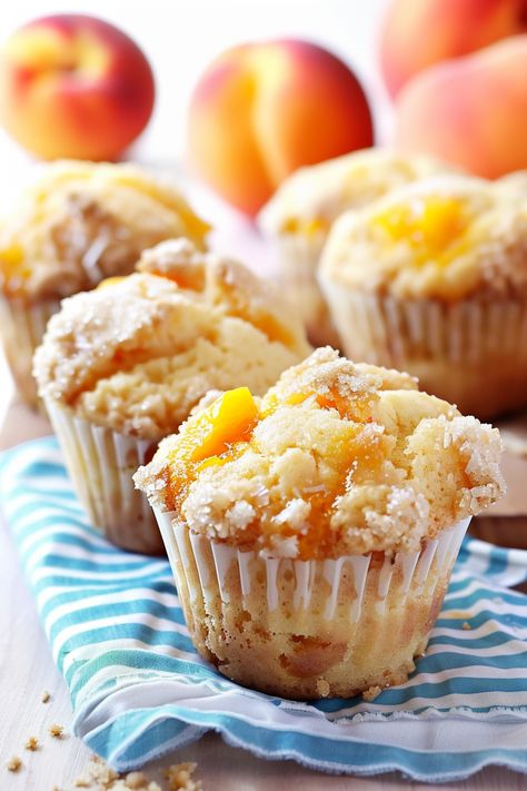 Homemade Peach Cobbler Muffins Peach Muffin, Cobbler Muffins, Peach Cobbler Muffins, Homemade Peach Cobbler, Peach Muffins, Moist Muffins, Canned Peaches, Gluten Free Muffins, Dairy Free Dessert