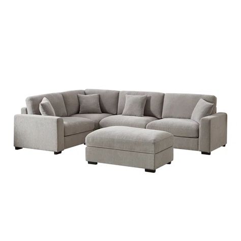 Eugenija 5 - Piece Upholstered Sectional Teen Lounge, Gray Sectional, Couch With Ottoman, Corner Couch, Grey Sectional, Teen Bedroom Furniture, Elegant Sofa, Modular Sectional Sofa, Teen Bedding