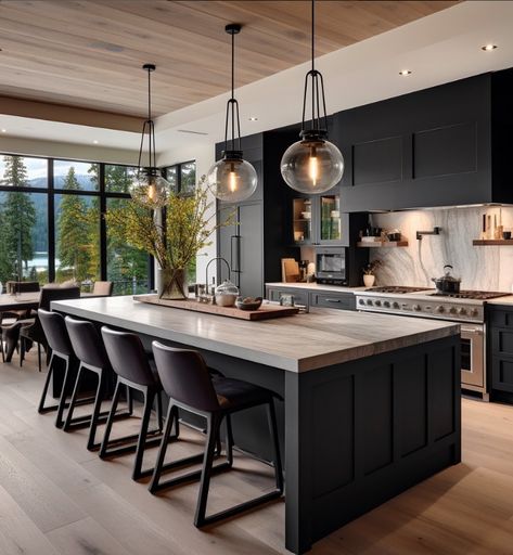 So many captivating details in the architecture and interior design in this @craft.mansions black modern farmhouse collaboration. A beautiful dance between sleek design and cozy comfort, creating spaces that are both striking and inviting, in every room and from every angle. #modernfarmhouse #billionairehomes #luxuryhomes #luxuryrealestate #dreamhome #livableluxury #backyard #dreamkitchen #blackhouse #interiordesign #interior #architecture #summerstyle #cozyinteriors #timelessdesign Dark Green Kitchen, Blue Kitchen Cabinets, Green Kitchen Cabinets, Black Kitchen Cabinets, Kitchen Inspiration Design, Modern Farmhouse Kitchens, Style At Home, Large Kitchen, Green Kitchen