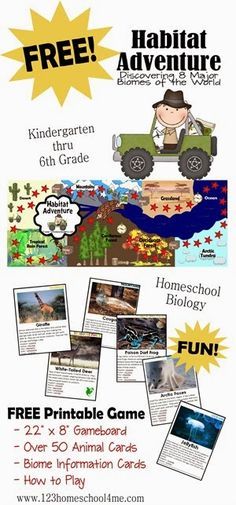 FREE Habitat Adventure Science game - this is such a fun free printable homeschool game for elementary kids learning about Biomes, Animals, taxonomy  and more Science Games For Kids, Biology Activity, 123 Homeschool 4 Me, Kid Science, 4th Grade Science, Stem Challenge, 6th Grade Science, Homeschool Kids, Science Games